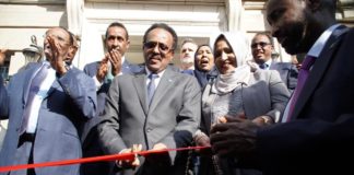 Somalia’s President Mohamed Abdilahi Farmajo cuts ribbon the new building of Somalia embassy in Washington DC