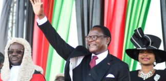 Malawi's newly elected President Lazarus Chakwera greets supporters after being sworn in in Lilongwe, Malawi, June 28 2020.