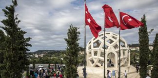 People visit the July 15 Martyrs' Monument on Democracy and National Unity Day, held to mark the fourth anniversary of the July 15, 2016 coup attempt orchestrated by the Gülenist Terror Group, Istanbul, Turkey, July 15, 2020. (Getty Images)
