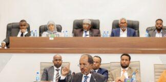 Somalia's president has vowed to continue the war against al-Shabab militants in an address to lawmakers in which he also warned of also warned of looming famine in pasrts of the country.