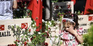 Family, friends mark July 15 Democracy and National Unity Day as they visit graves of soldiers who lost their lives in action in Mersin, Türkiye, July 15, 2023. (AA Photo)