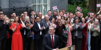 British Prime Minister Keir Starmer looks on, at Number 10 Downing Street, following the results of the election, in London, UK, July 5, 2024 [Kevin Coombs/Reuters]