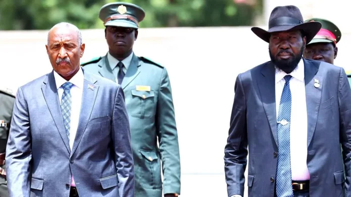 Presidential Press Unit Sudan's Gen Abdel Fattah Burhan (L) and South Sudan's President Salva Kiir (R) met in Juba on Monday